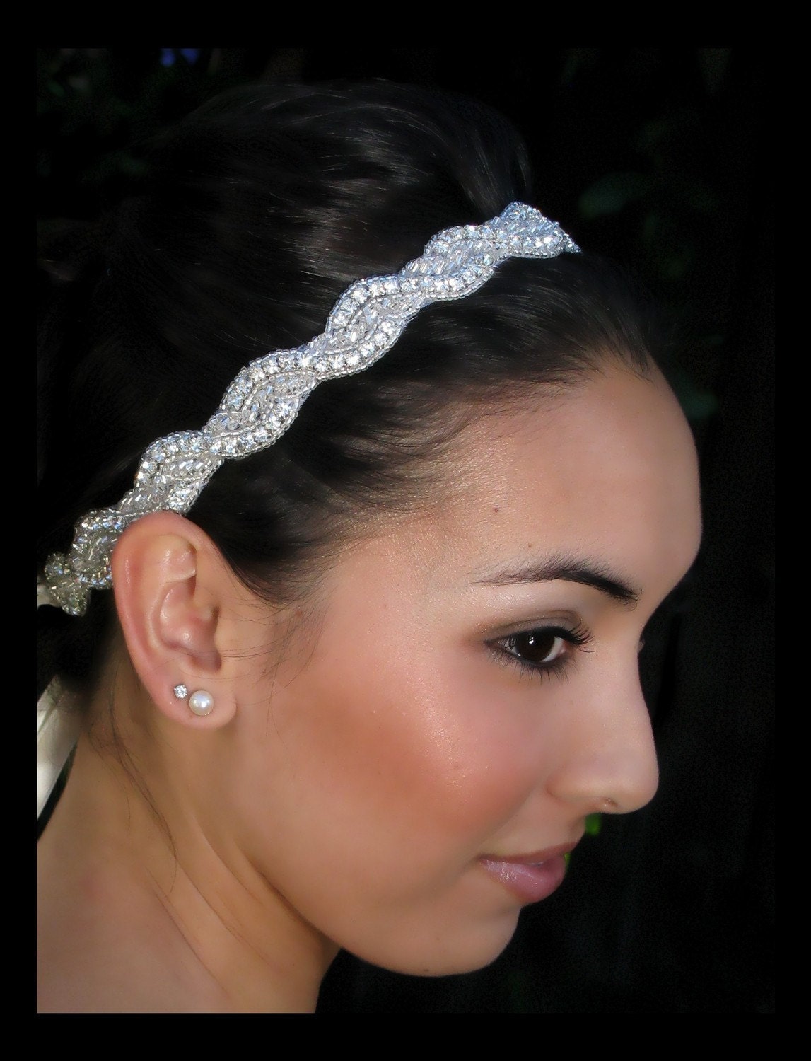 Della - Rhinestone beaded bridal headband / sash 18 inches