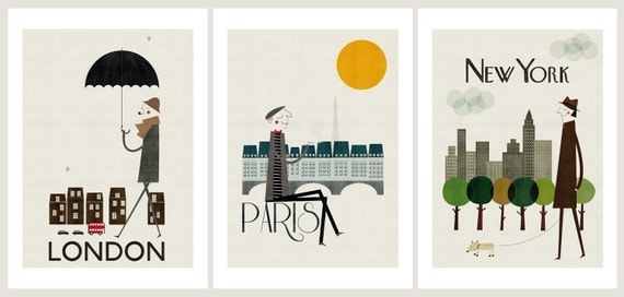 Cities, set of three prints