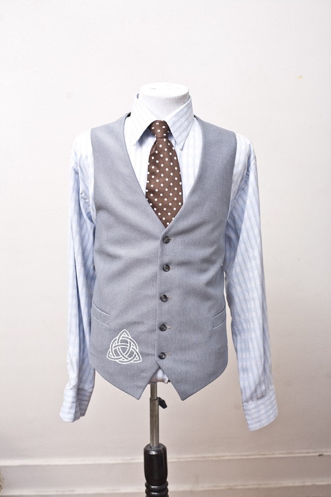 Size 48 Pinstripe Vest Upcycled with Celtic Knot Men's XXL