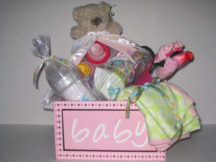 PRE HOLIDAY SALE Baby Girl Bedtime Keepsake Box Gift Basket