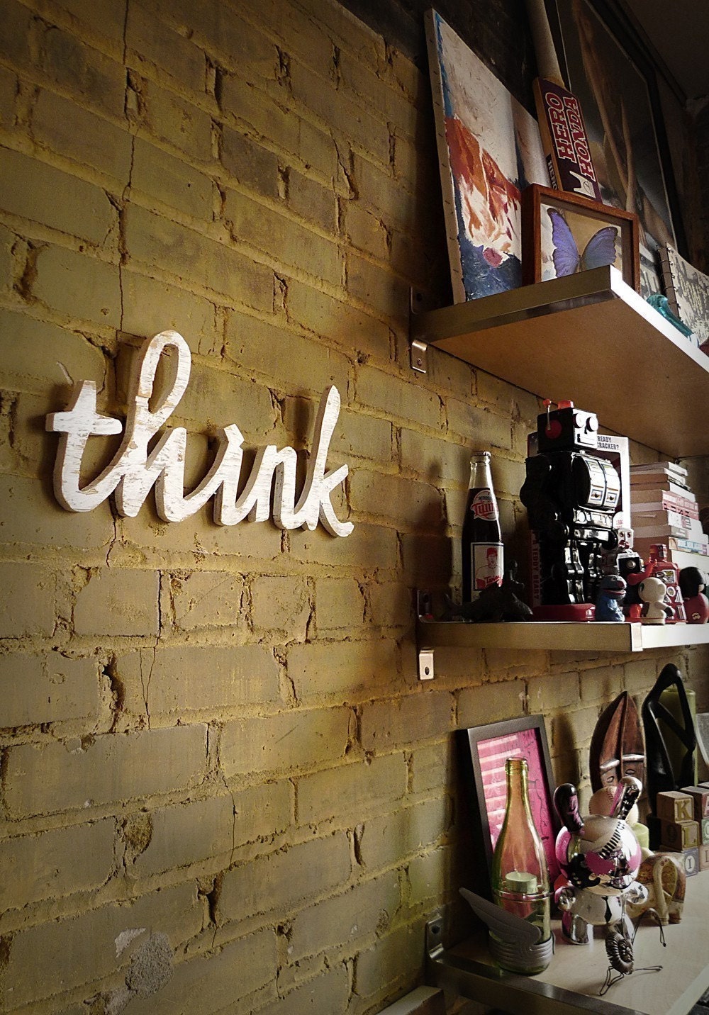 THINK recycled-wood sign