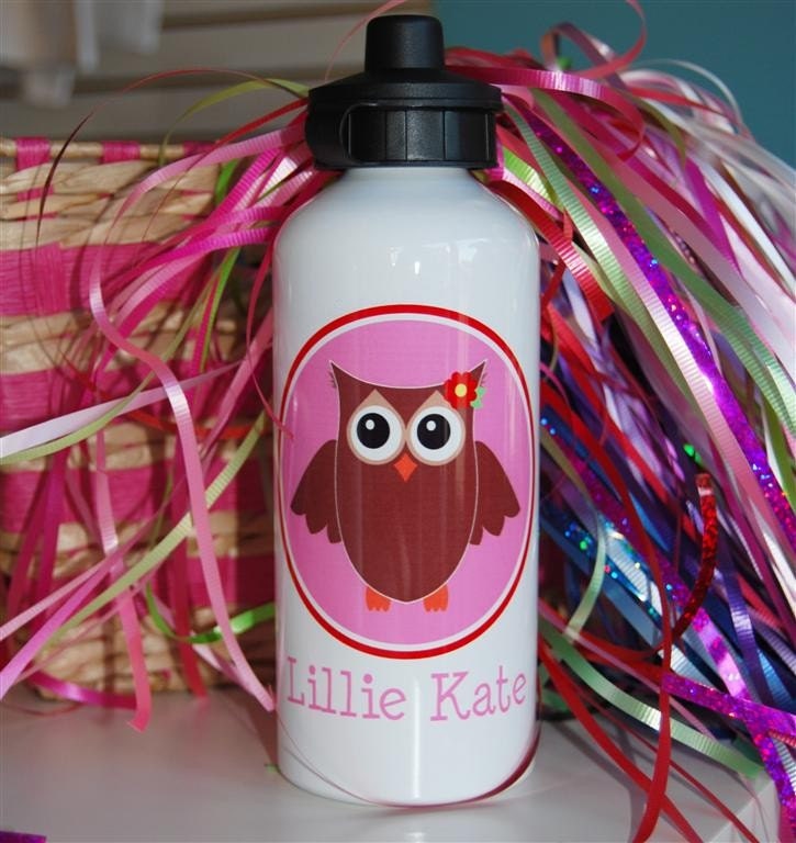 owl girl personalized aluminum water bottle
