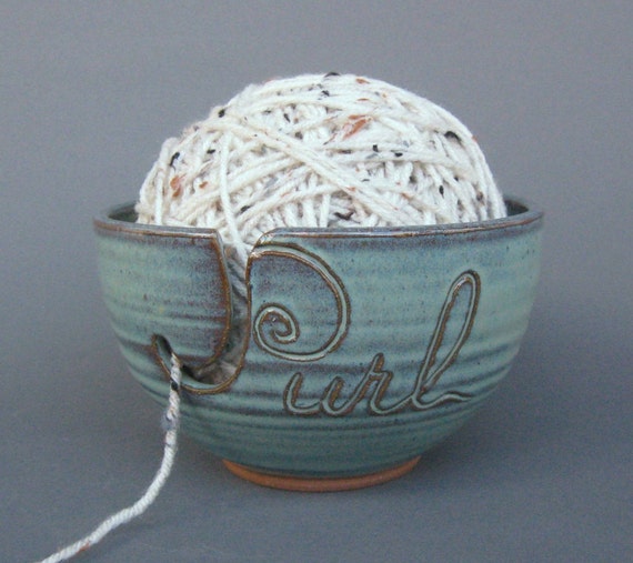 Yarn Bowl Green (As Featured in Vogue Knitting) Handmade Pottery Knit Crochet Purl EACH ONE UNIQUE