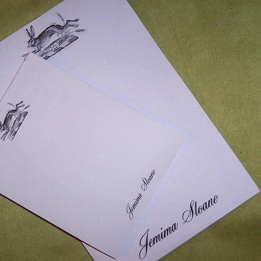Running Bunny Rabbit Personalized Monogrammed Handmade Set 2 Notepads