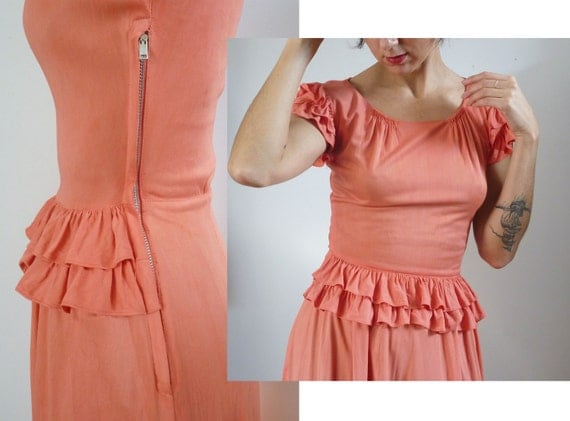 Vintage 40s ROSE RUFFLES Dress