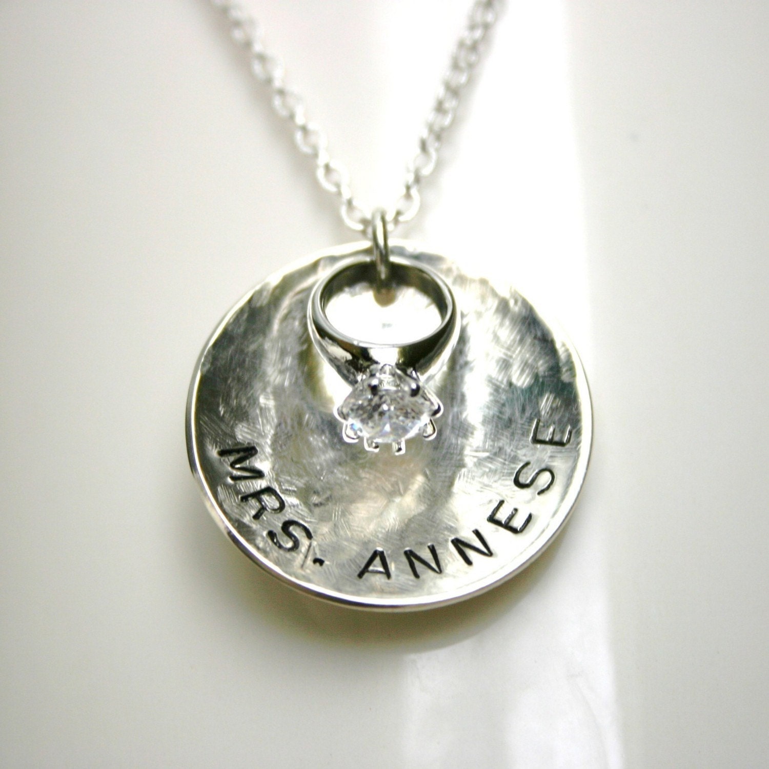 FREE SHIPPING Custom MRS Necklace in Sterling with Miniature Diamond Engagement Ring