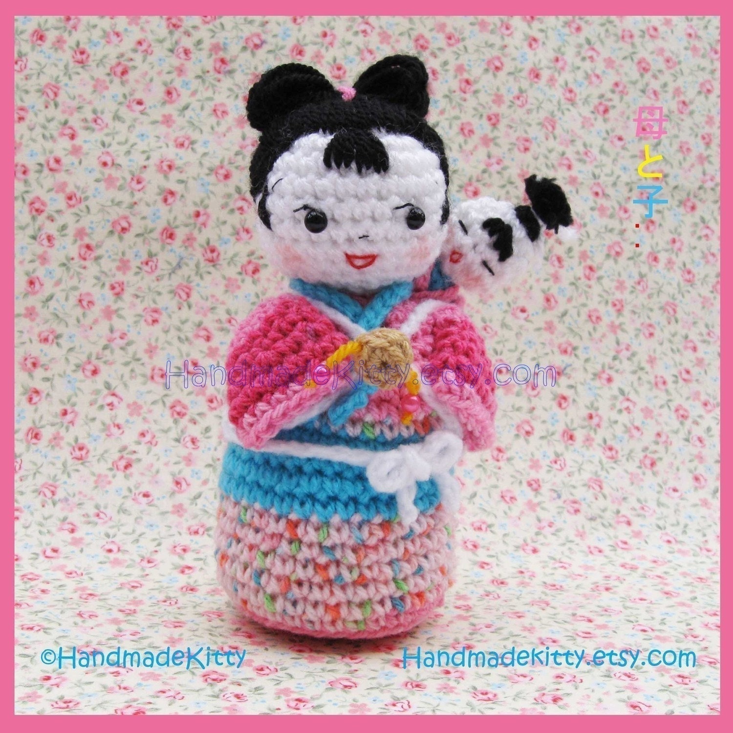 Japanese Kokeshi mother and baby Amigurumi Crochet Pattern by HandmadeKitty
