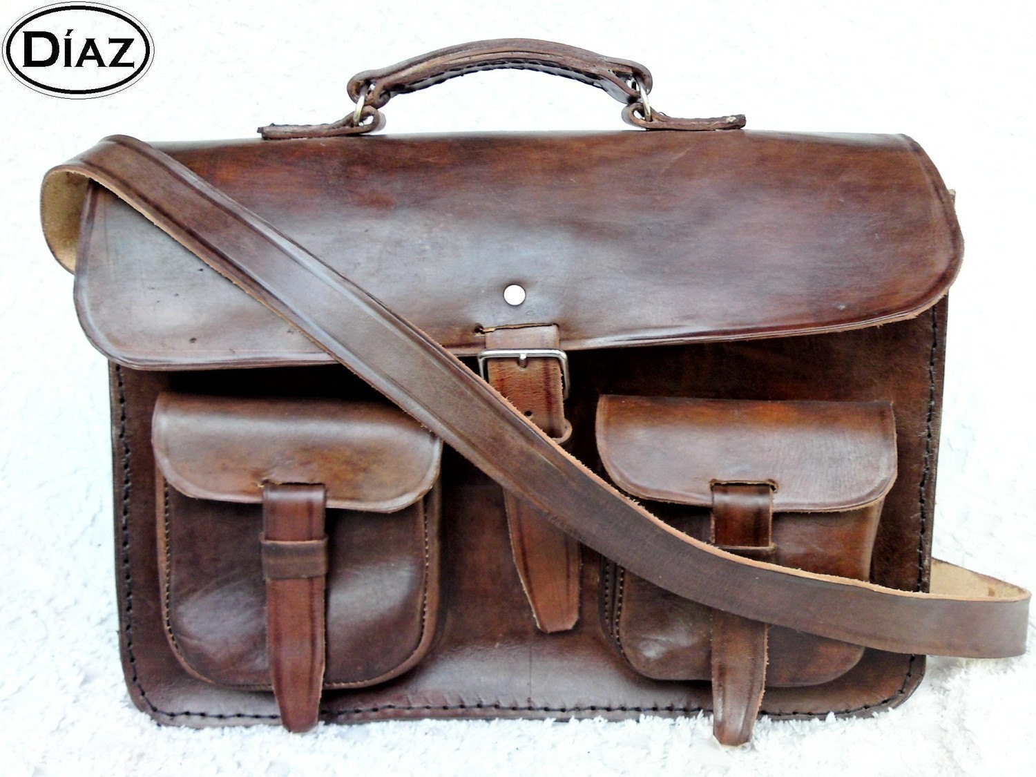 Dark Brown Rawhide Leather Messenger Laptop Satchel Bag -Free Shipping- BBC2BC