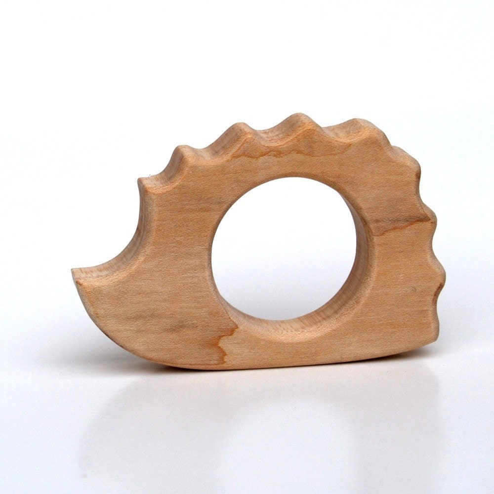 natural Hedgehog Teething Toy - wooden teether for infants and toddlers