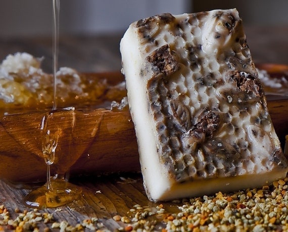 Honey Bee Pollen, Hand-Crafted Soap Hive Almond Yellow White Brown Unisex Spring Summer Organic