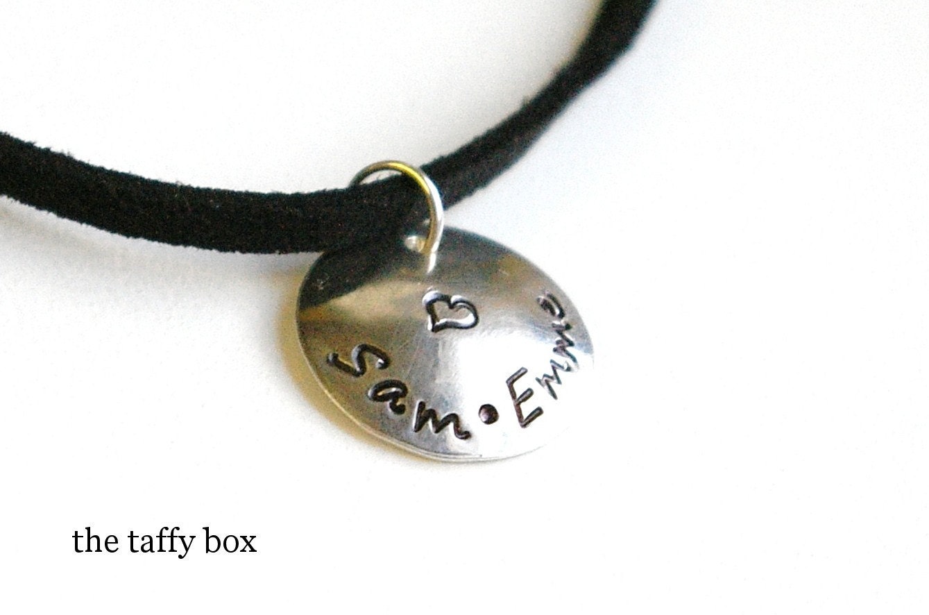 name pendant necklace. Domed Hand Stamped name Pendant necklace