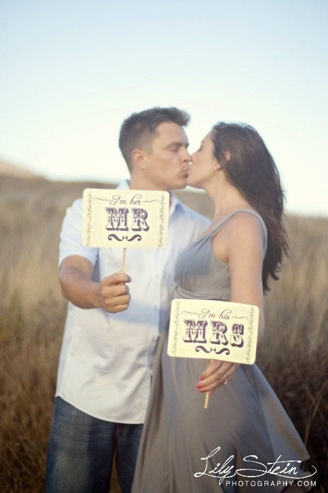 Mr and Mrs - Thank You - Wedding - Double Sided Photo Props Sign- On CREAM Paper in Colors - Set of 2