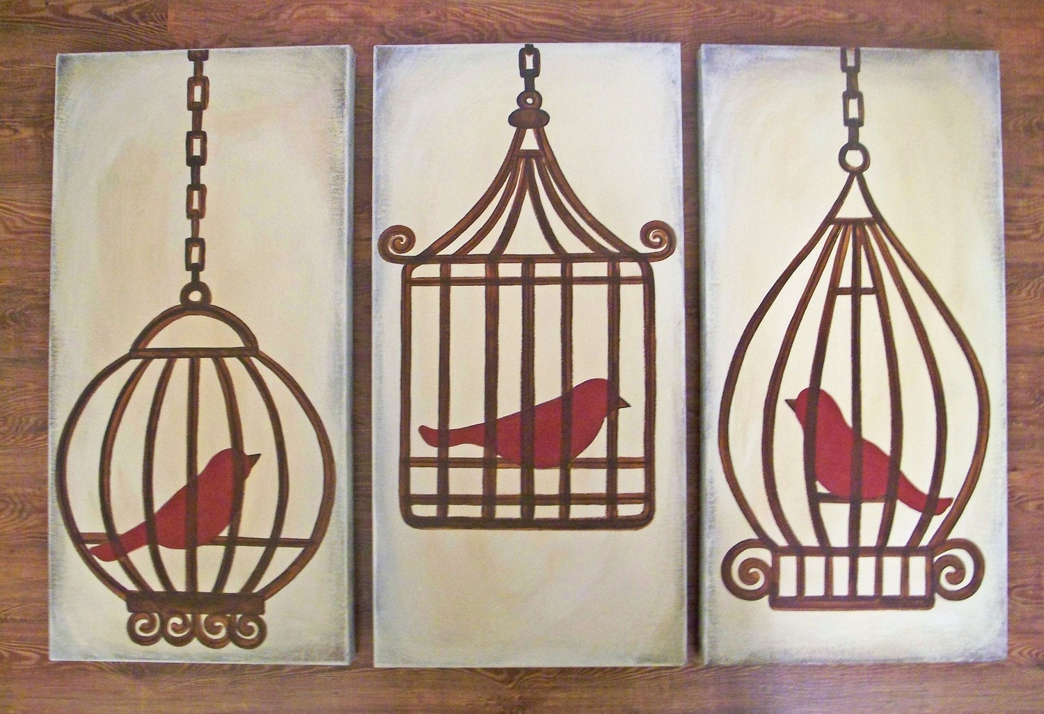 large birdcage triptych - immediate shipment
