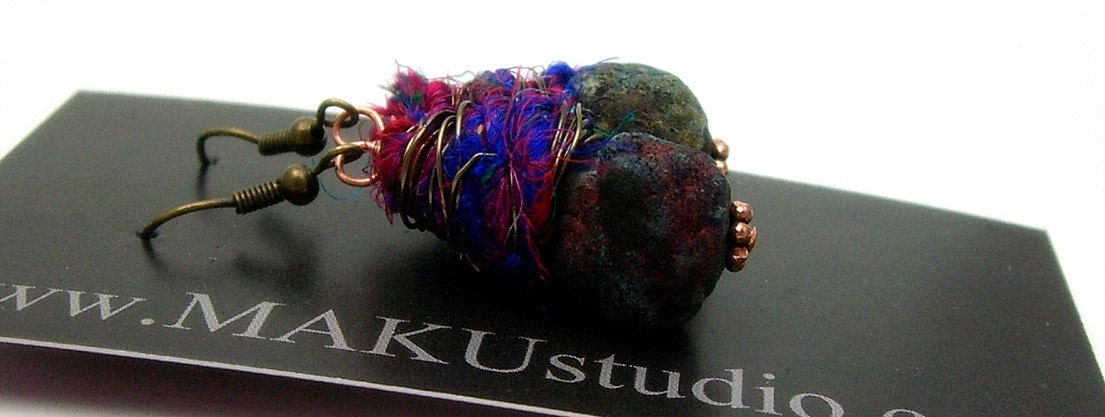 Raku Swarovski Earrings Ceramic Jewelry Handmade by MAKUstudio
