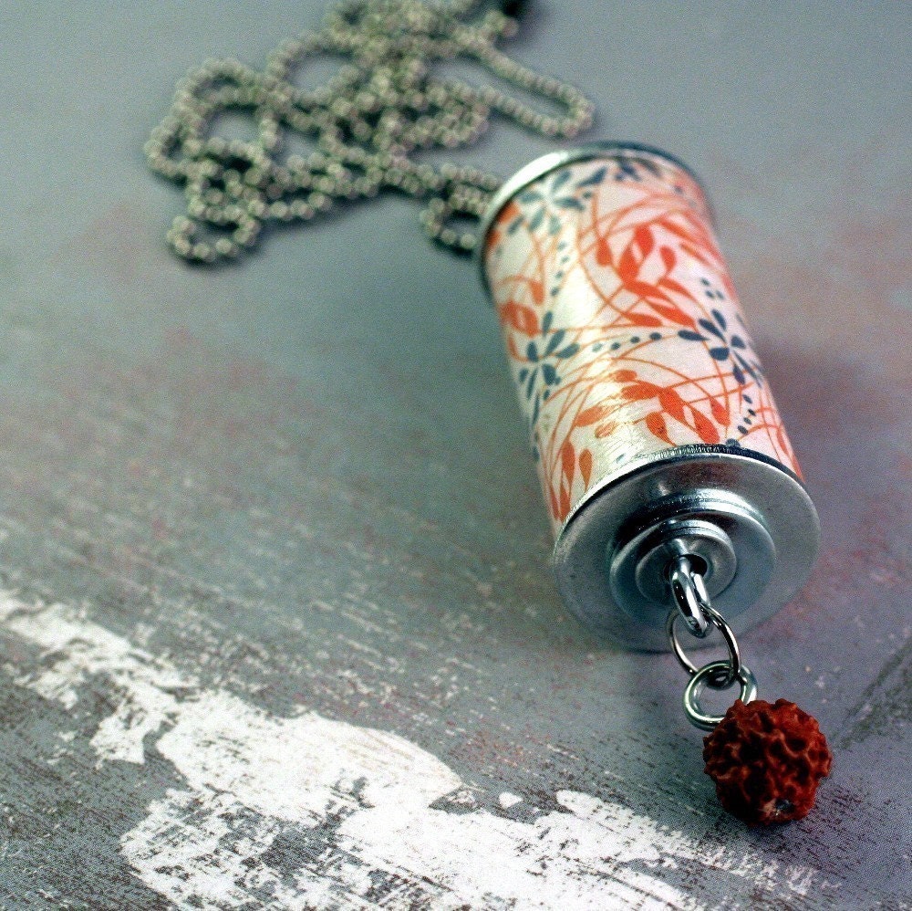 Orange and Grey Abstract Wine Cork Necklace - Upcycled Jewelry