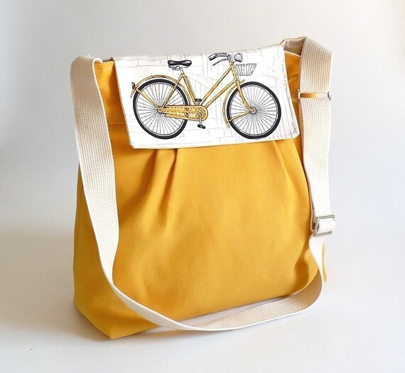 Ready to ship LA POMME - Large Dark Yellow French with Bicycle Flap-Water-resistant tent canvas lining