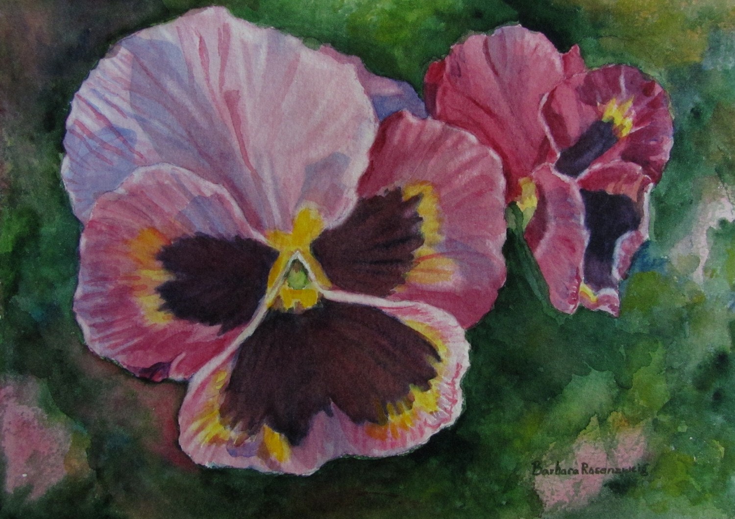 Original Pansies Botanical Art: Watercolor Painting 10x8
