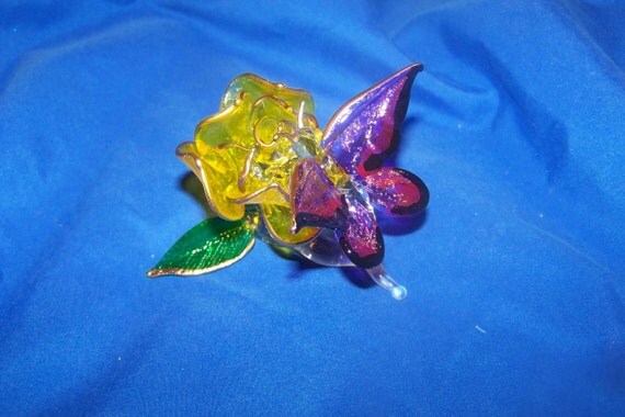 Butterfly on Rose Blossom Glass Art