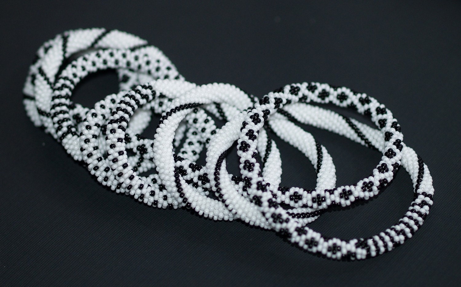 Salt and Pepper - Black and White Bead Crochet Necklace (3305)