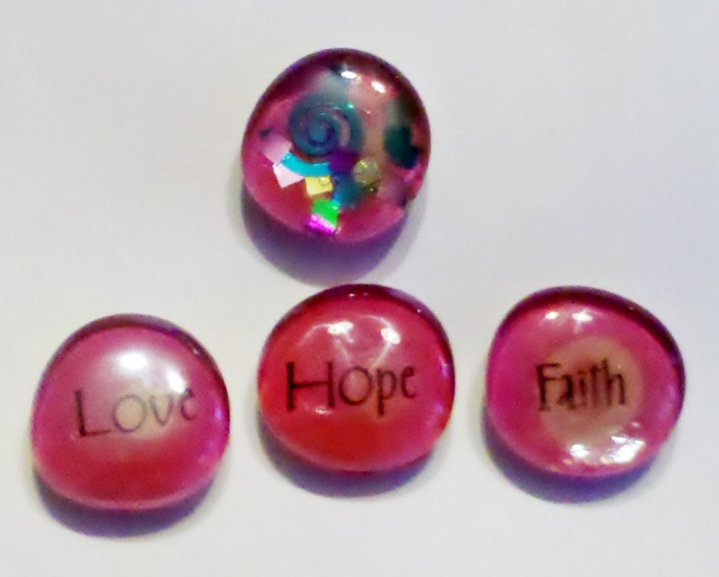 Hope Love Faith Set of 4 Glass Unique Magnet Set