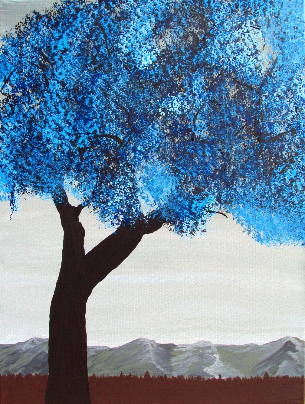 Free US Shipping - Winter Blues by Bryan Dubreuiel - Original Painting - Tree - 24 by 18