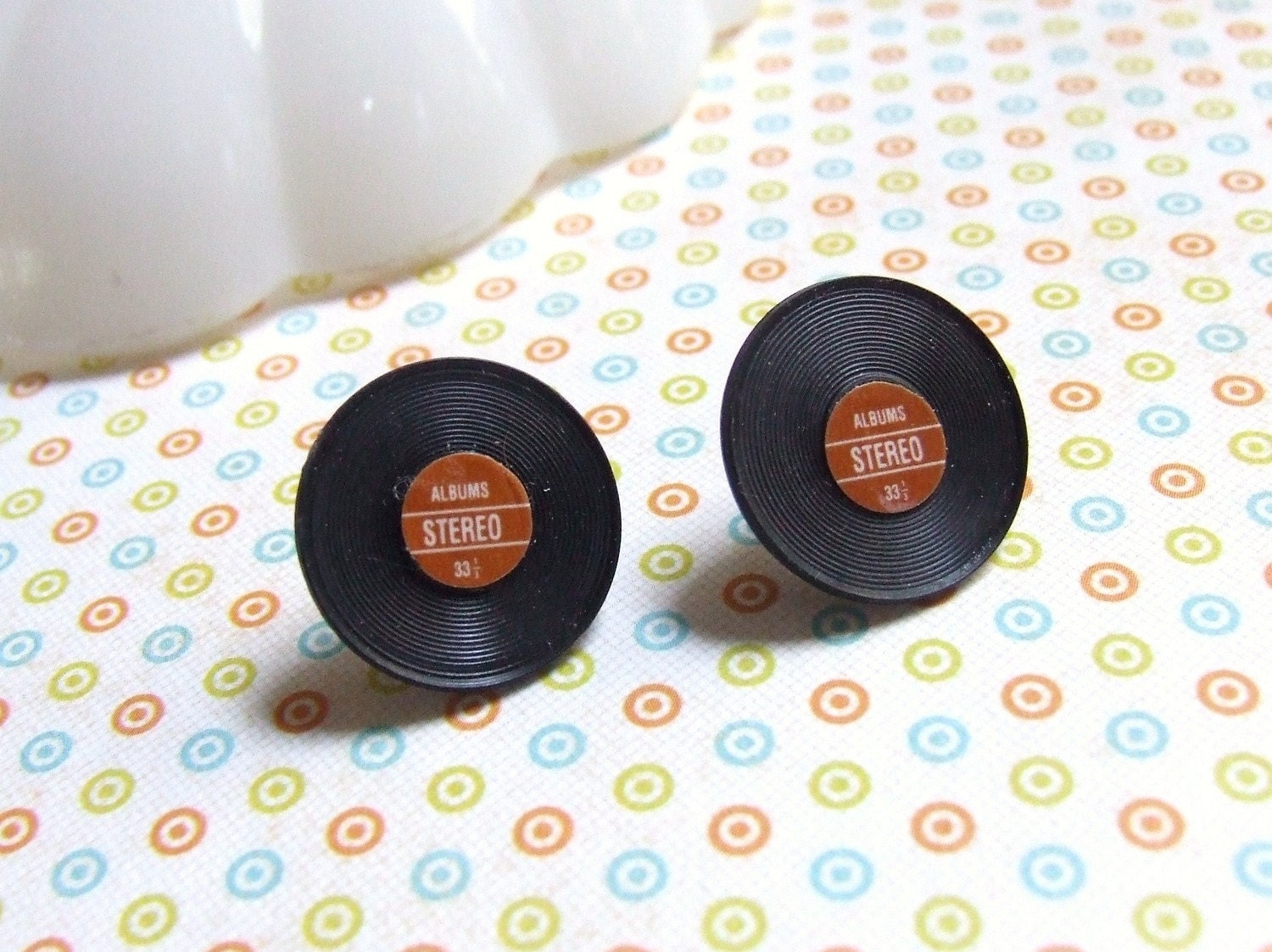 You Spin Me Round - Red Black - Miniature Vintage Record Album - Fun Plastic - Hypoallergenic Post Stud Earrings