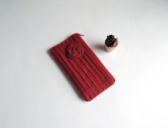 On Sale 15% OFF- Romantic Rose pleats in red zippered pouch, purse, clutch by Lolos