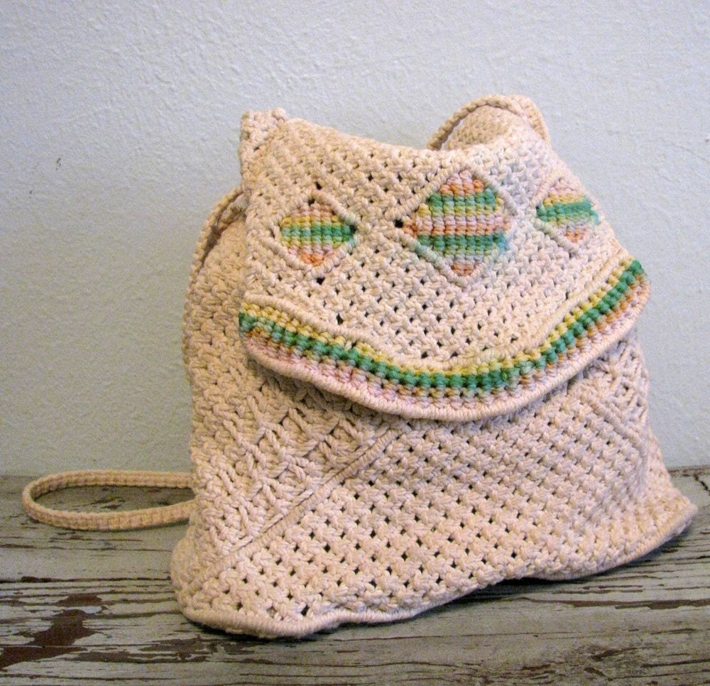 vintage ADELE Handmade Crochet Purse and Backpack