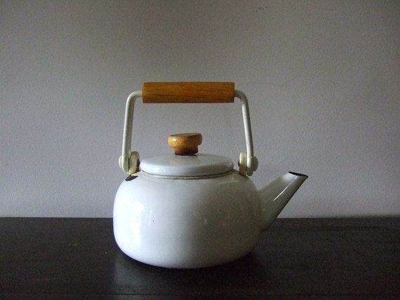 Vintage White Ceramic Tea Kettle