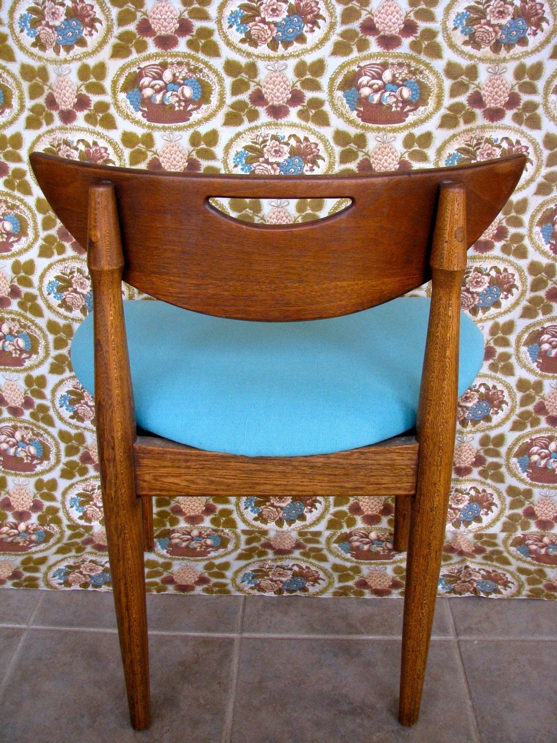 Mid Century Danish Teak Chair with Aqua Seat