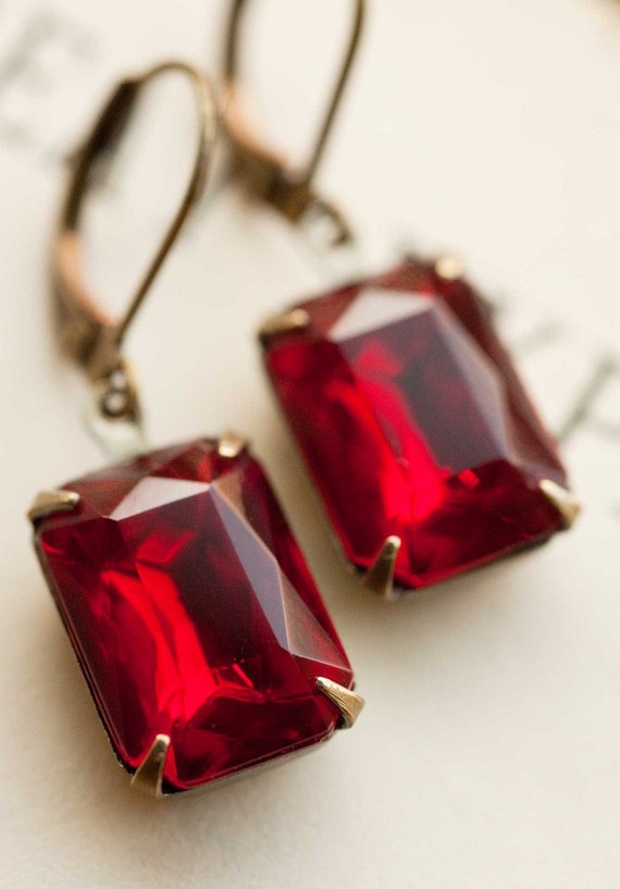 Estate Style Vintage Glass Ruby Red Earrings