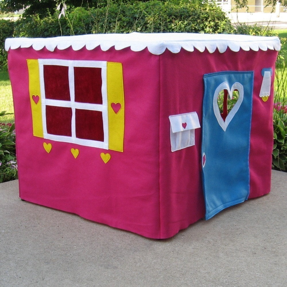 Basic Bungalow with Shutters Card Table Playhouse, Beautiful Raspberry Color, Ships In Ten Days
