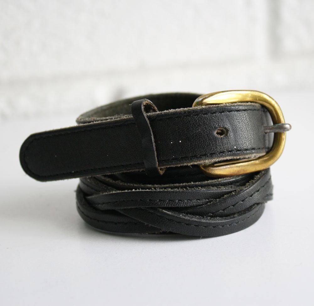 Vintage Black Leather Braided Belt