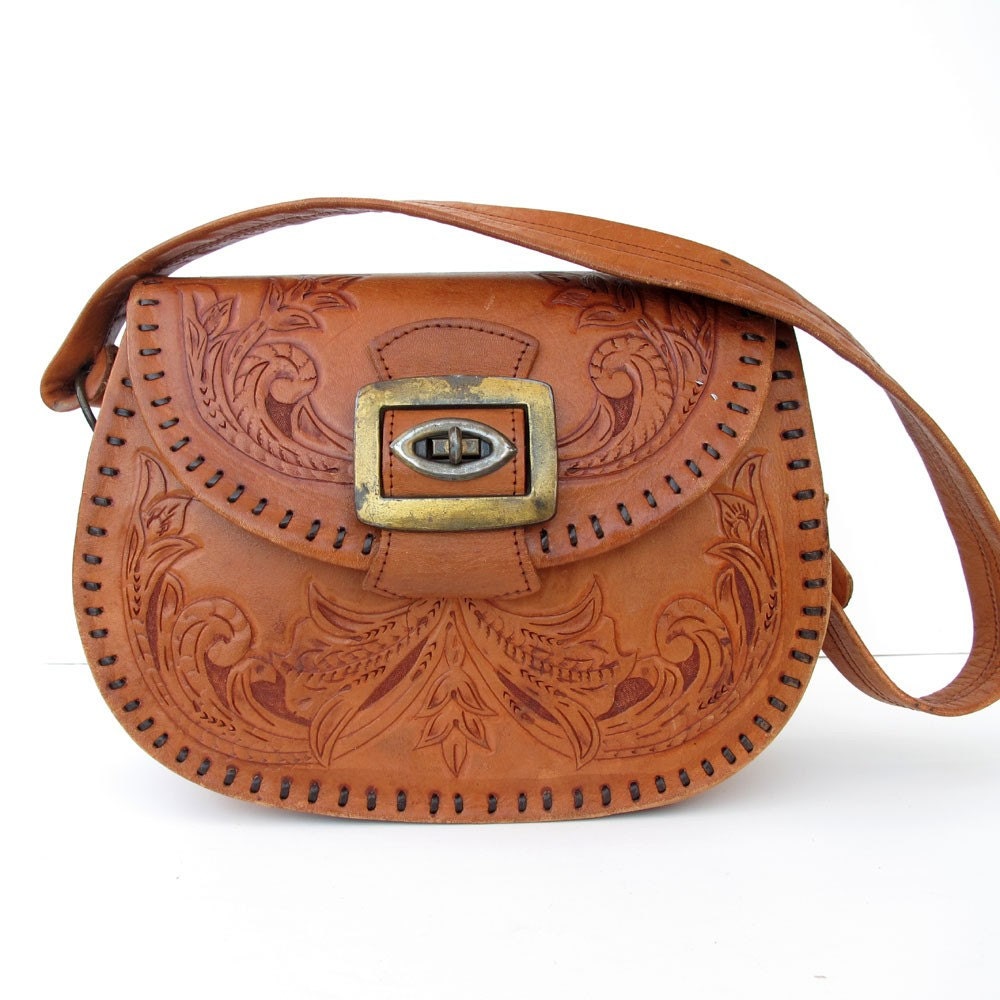 Vintage AWESOME Tooled Leather Saddle bag BEST