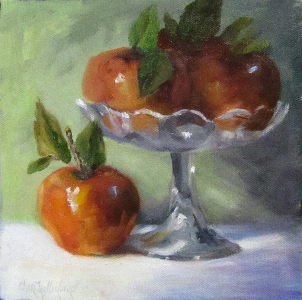 Apples and Clear Compote - Original Oil Painting