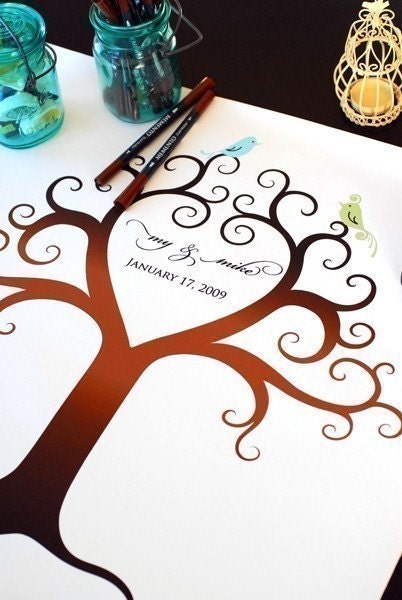 Wedding Guest Book (Small) Birds of a Feather Fingerprint Tree Canvas THE KIT (guestbook, ink pads, pens)