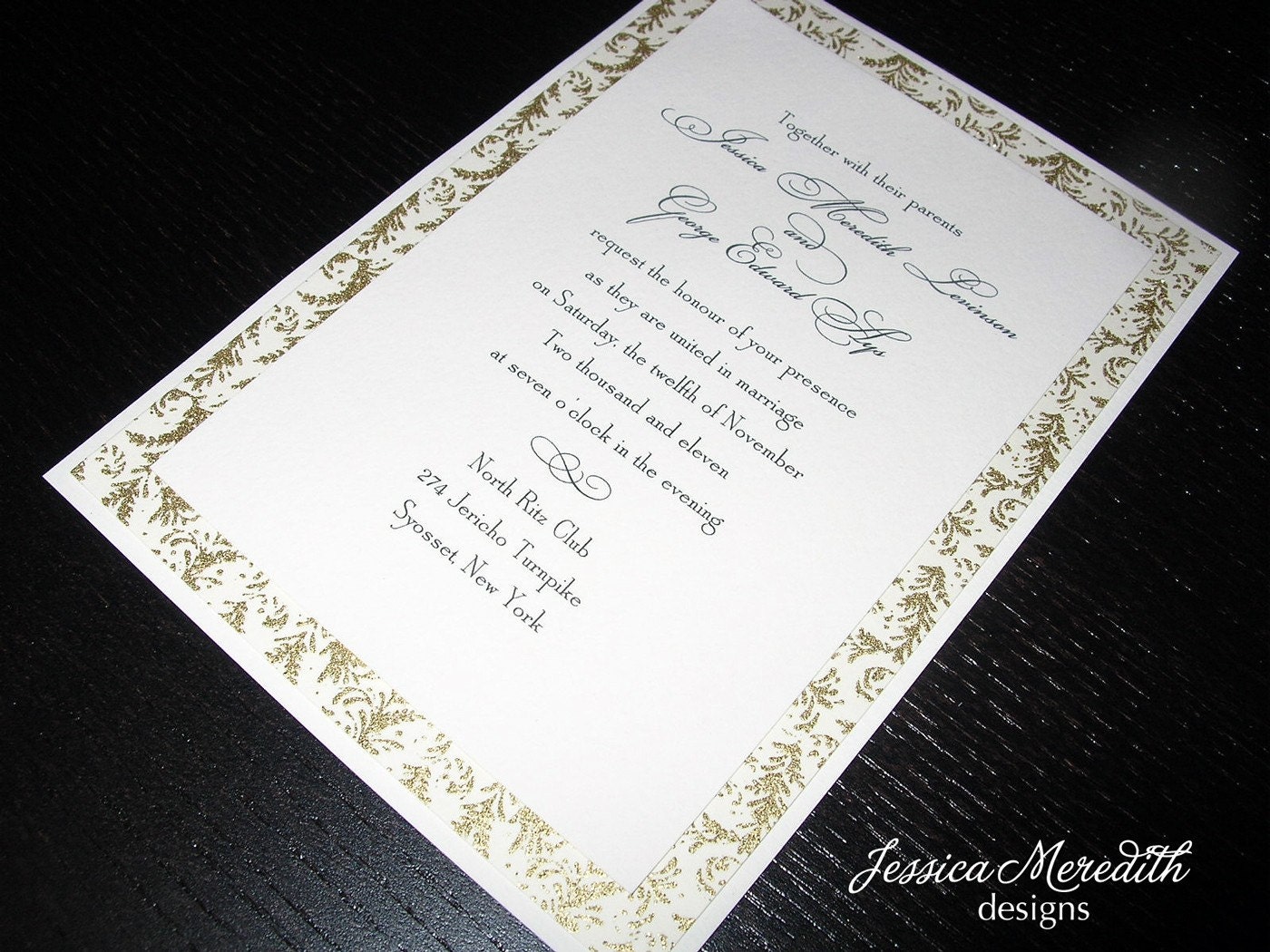 Golden filegree wedding invitations