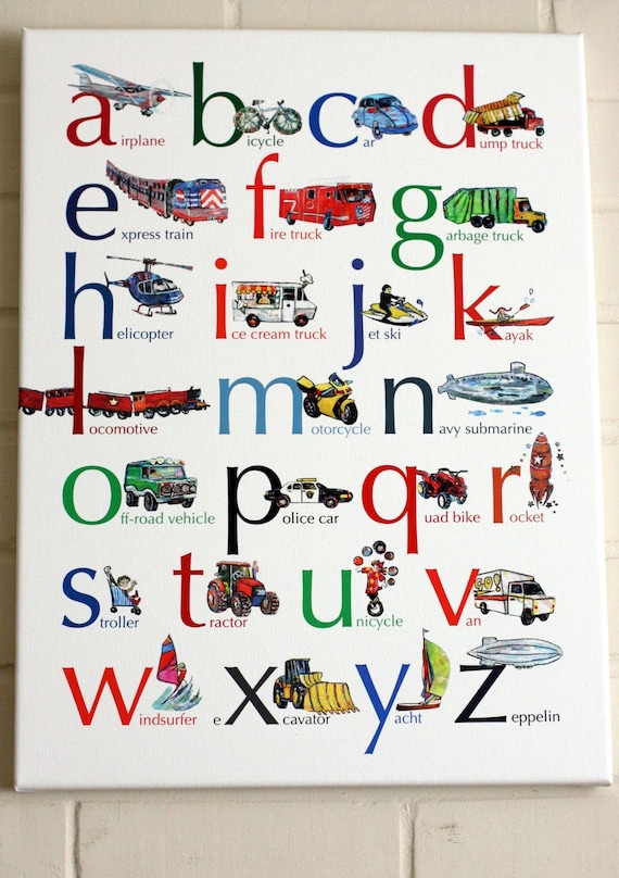 Vehicles ABC alphabet canvas 15x20