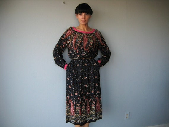 1970s vintage PURE SILK bohemian paisley  dress