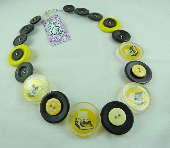 Yellow Typewriter Button Necklace