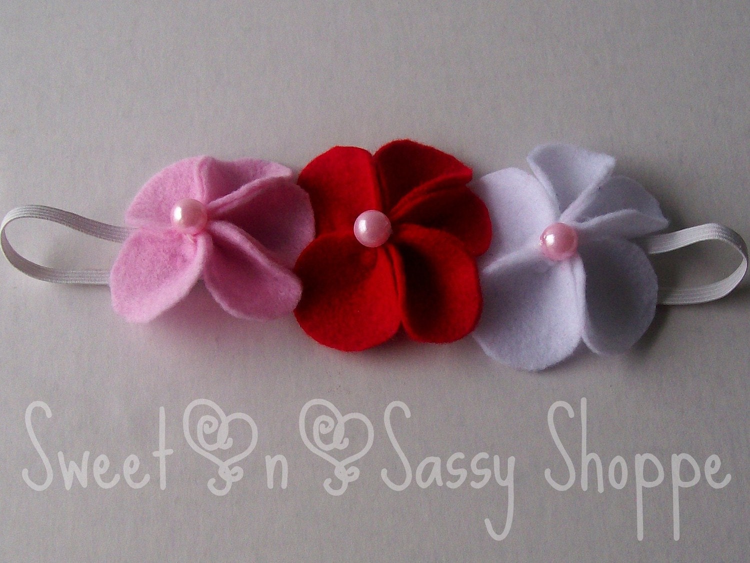 Sweet Valentine---3 felt flowers---Sweet-n-Sassy Shoppe