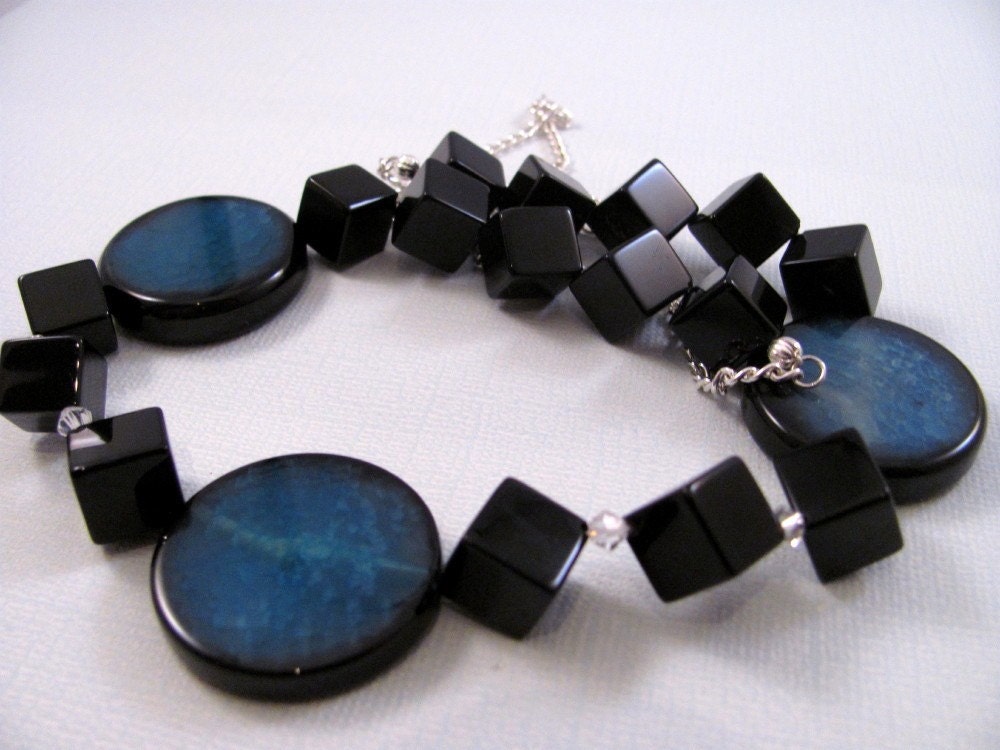Teal & Black Necklace - Agate and Onyx