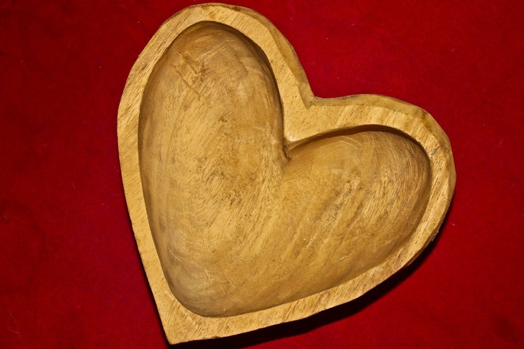 Hand Carved Wooden 'Heart-Shaped' Candy Dish