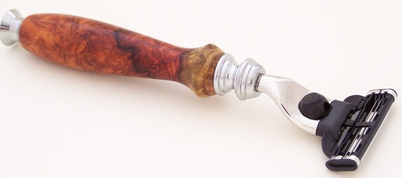 Amboyna Burl Wood Mach 3 Razor Shaving Handle (handmade). From pcwoodcraftandpens