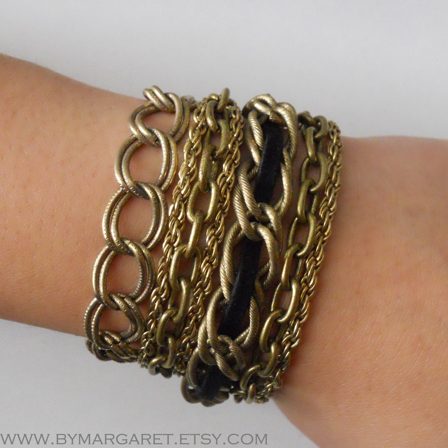 Black ASSEMBLY multi-chain bracelet, antique bronze chains, leather suede, friendship bracelet, layered bracelet