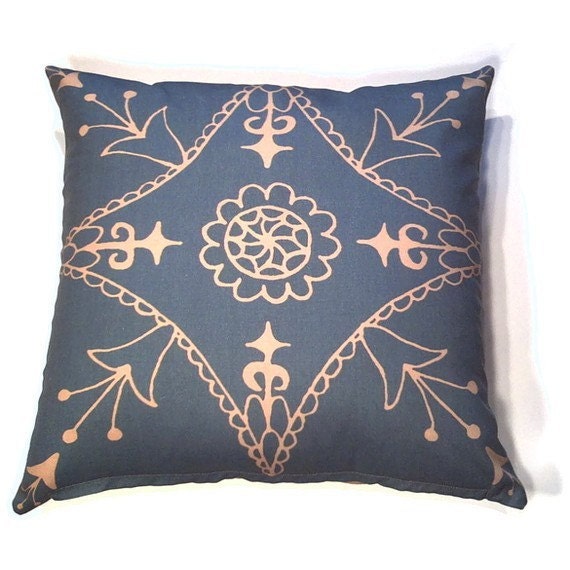 Decorative Pillow Cover 20 x 20 inch - Original Designer Fabric - Throw Pillow, Accent Pillow - Modern Suzani Moroccan Turkish in Jade, Gold  (D11)