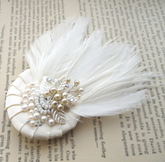 Pleated Sweet, bridal feather fascinator headpiece, needle sculpted silk, vintage beading