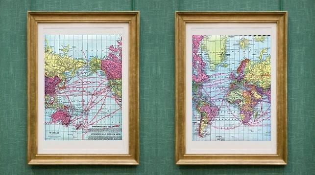 two vintage WORLD atlas map prints - FREE SHIPPING