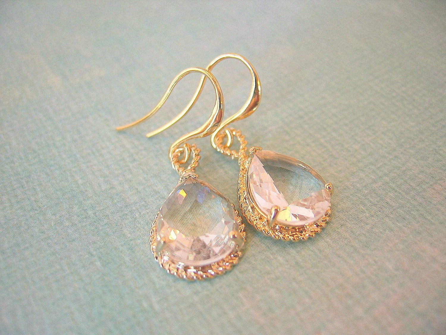 Clear Crystal Pears in Gold Setting Earrings