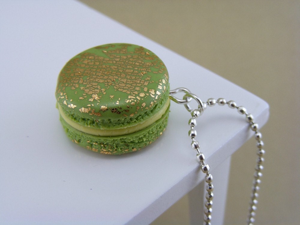 Golden Pistachio Macaron Necklace